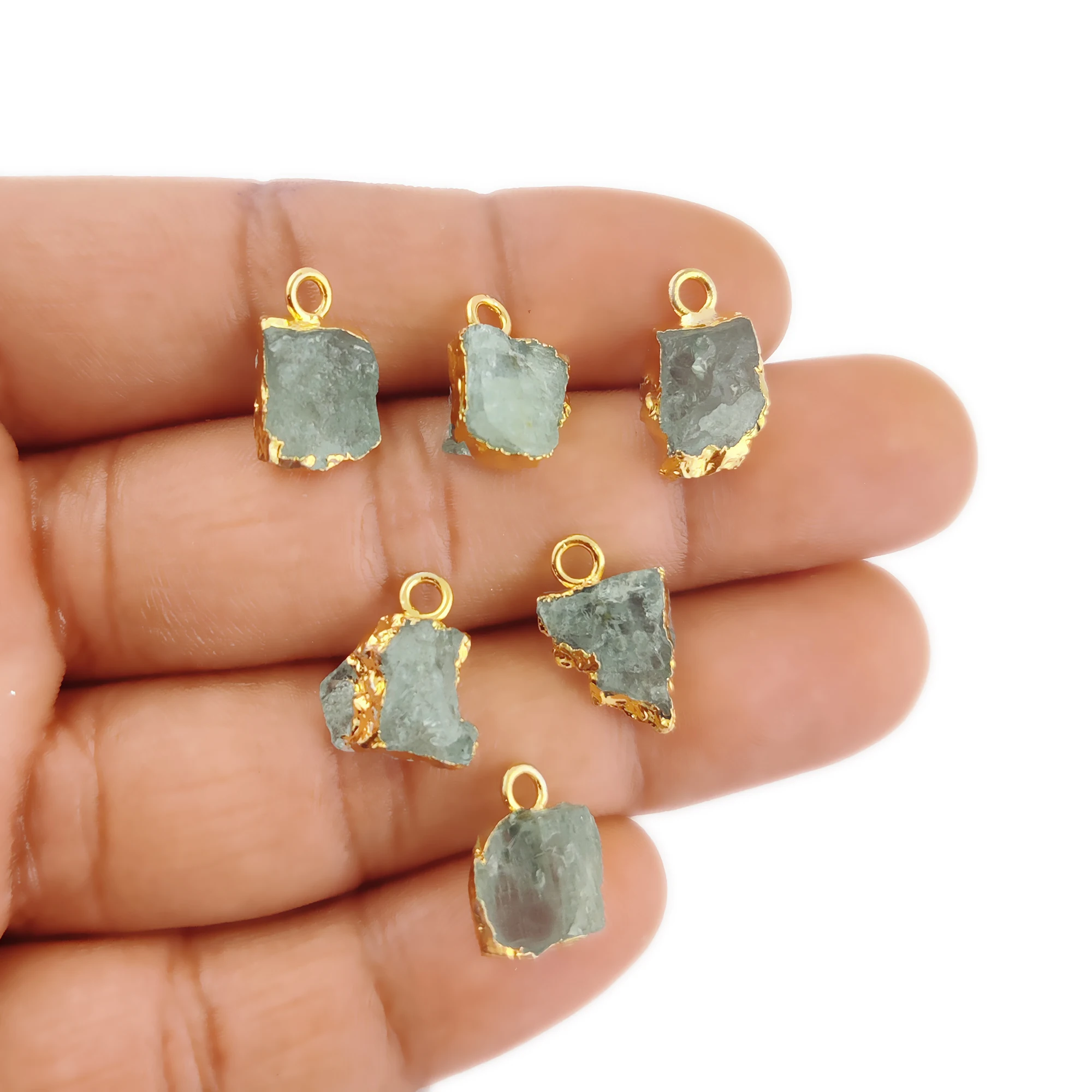 Raw Aquamarine Gemstone Gold/Silver Electroplated Rough Gemstone Birthstone Pendant Necklace M-15