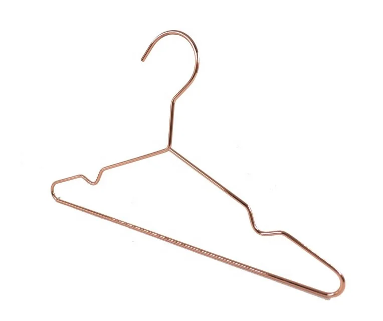 Ready to Ship Fast Delivery Shiny Rose Gold Metal Copper Wire Clothes Hanger for Store Garment Display
