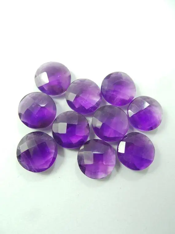 Фиолетовый Аметист Круглый шахматной огранки 14x14 мм неоправленный полудрагоценный камень серьги Поставщик необработанных стерлингового серебра