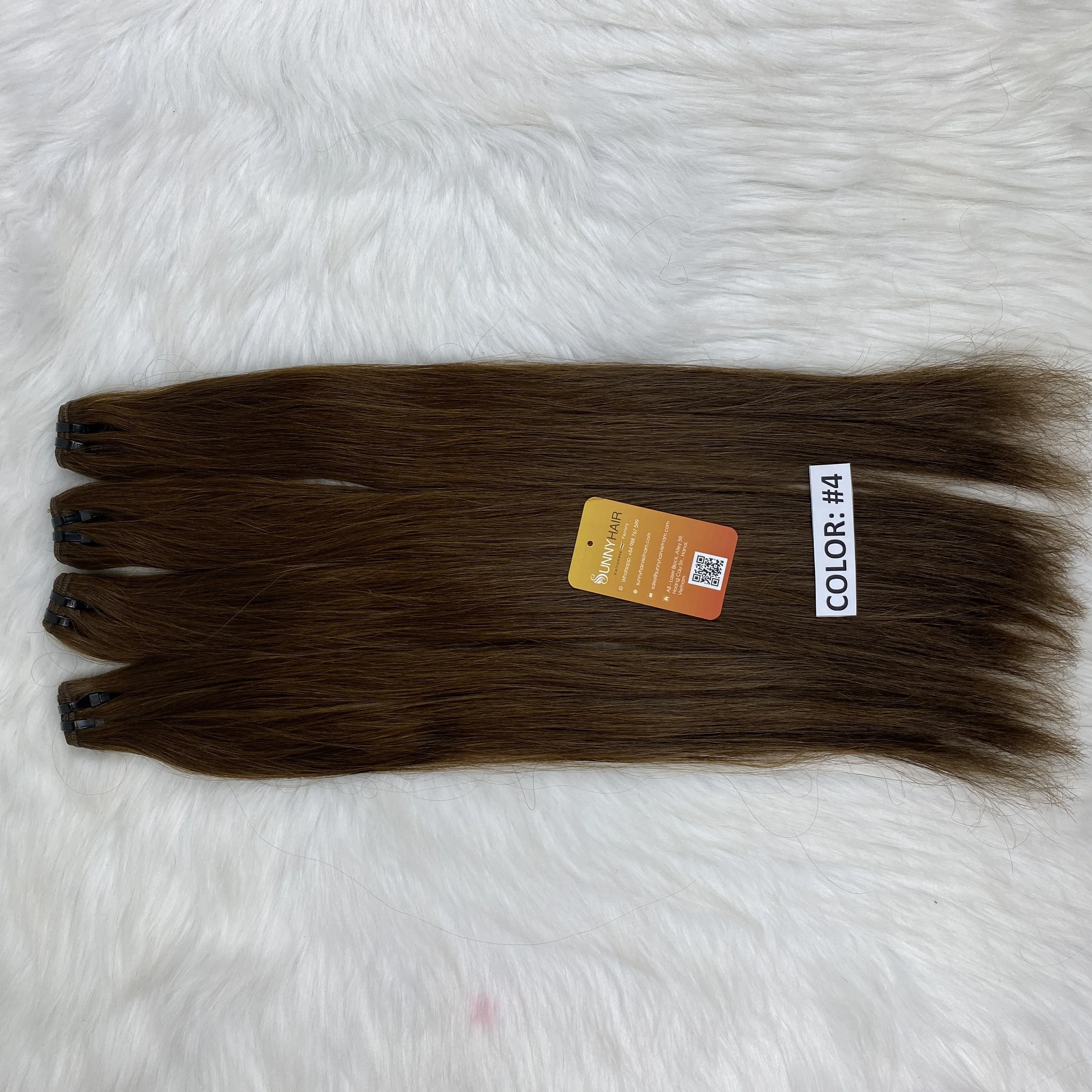 
Customized chestnut color machine weft hair 100% Vietnamese Remy Hair Unprocessed Bone Straight Hair Extension Distributor 
