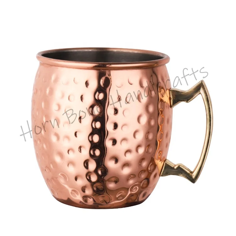 Hot Selling Moscow Mule Hammered Copper Mugs 100% Copper Mug Vintage Copper Beer Barware Gift Set Mug with Handle