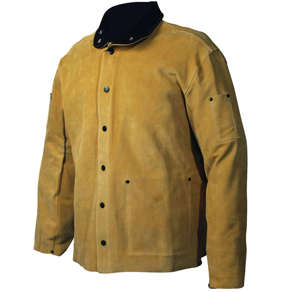 Cow Split Leather Welding Clothing Welder Safety Jacket 100% Cotton Knitted Fleece Welding Workwear