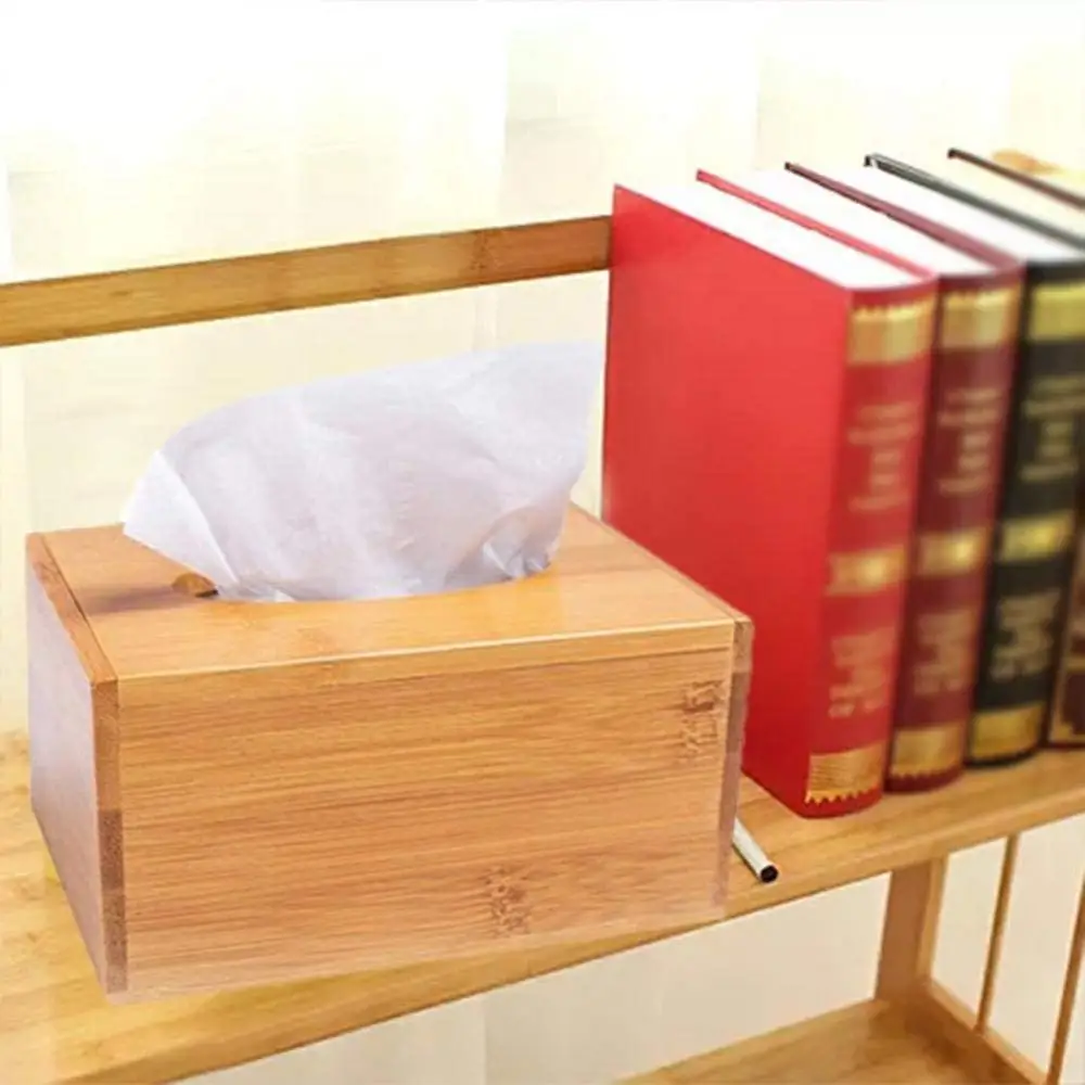 Creative bamboo wood tissue box drawer tray coffee table storage box for home living room