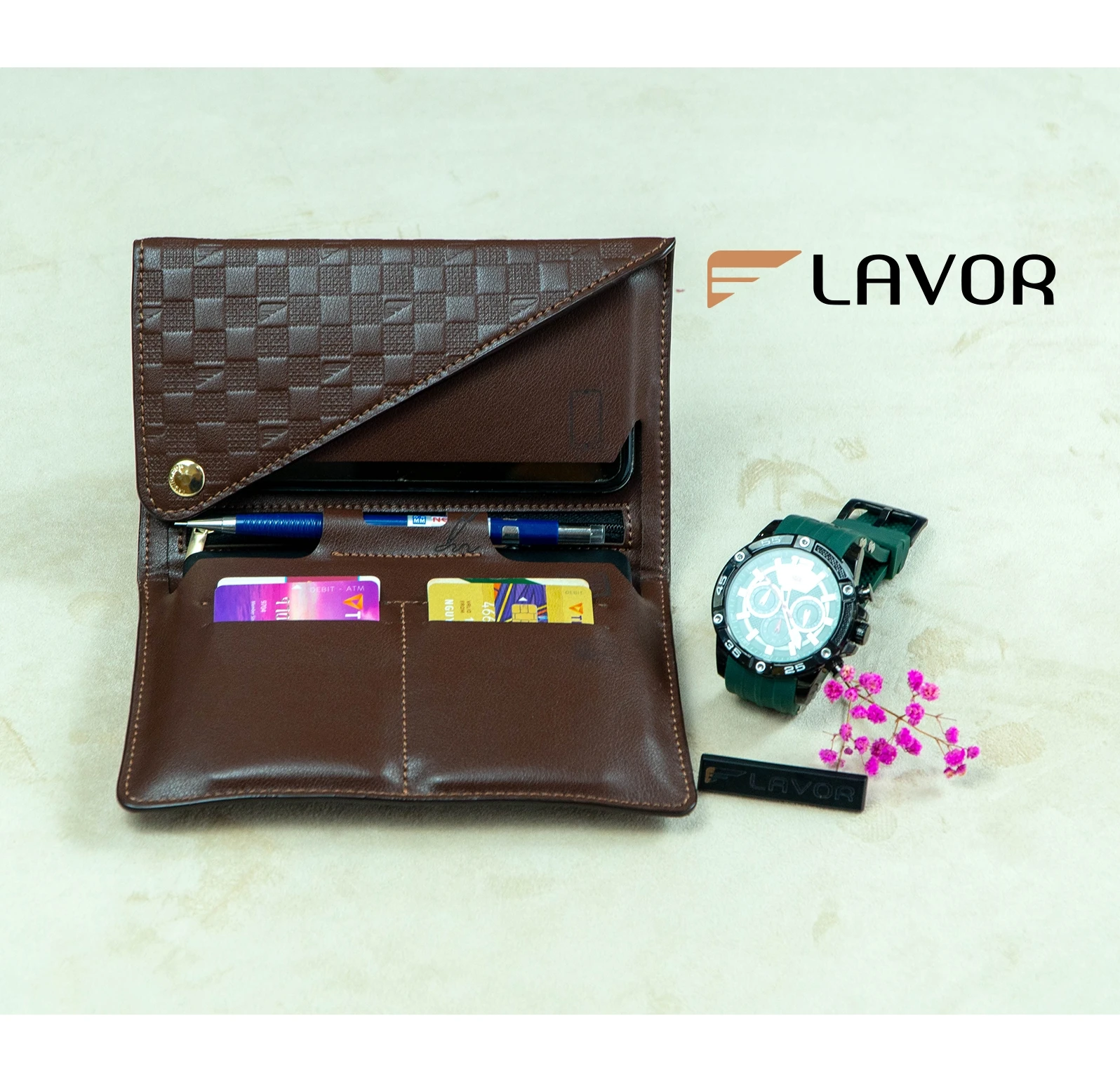 Wholesale High-end Custom Lavor leather wallet and has many useful uses in car VD 01 Brown Color with Best Price