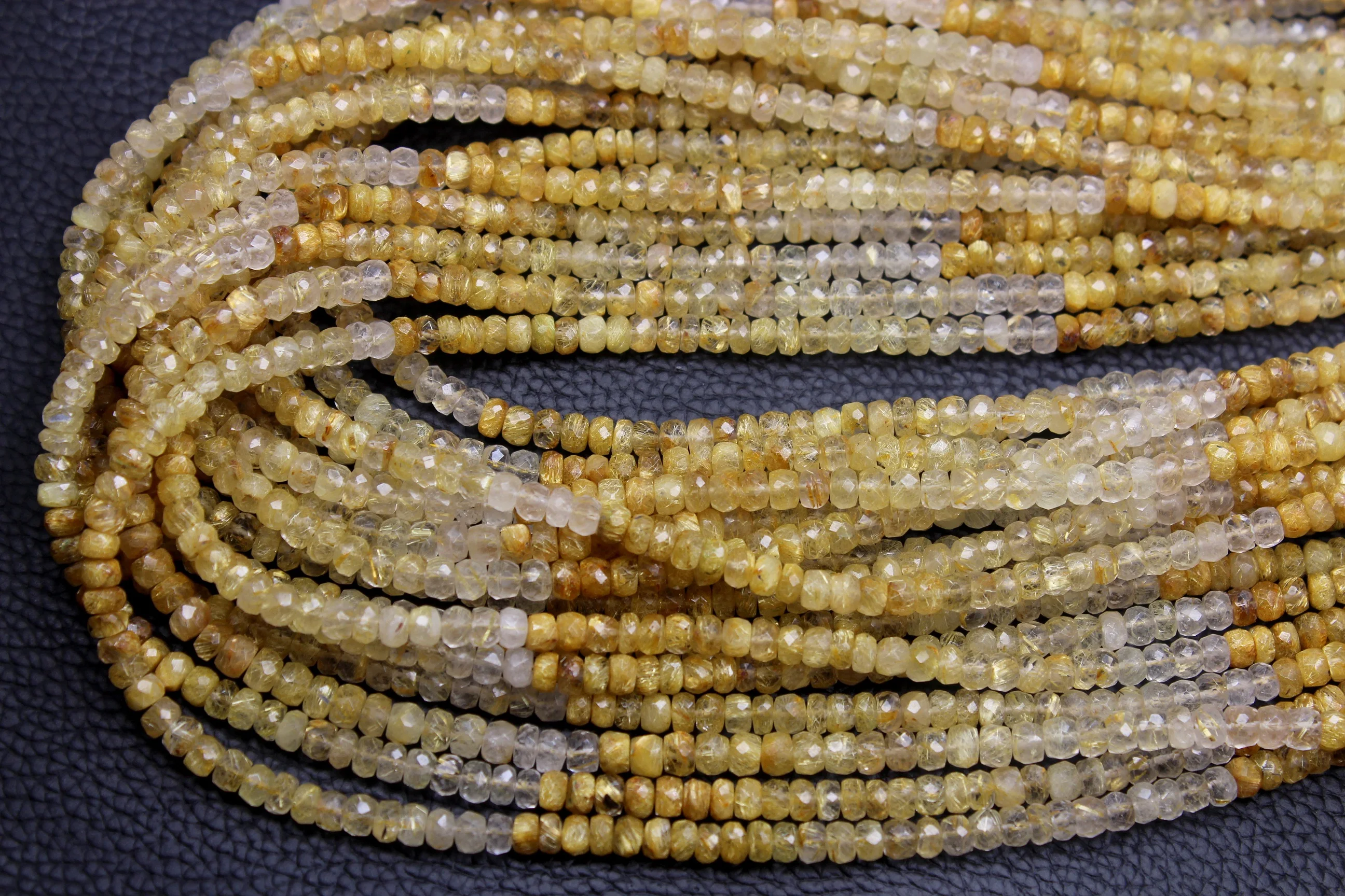 Natural Golden Rutile Shaded Faceted Beads Roundel Shape Beads 4MM 14 Inch