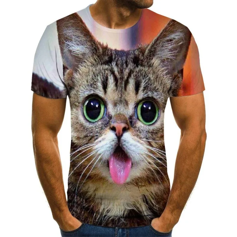 New men summer animal cartoon cats round neck short sleeve t shirt men casual short tops different animal printed in t shirt