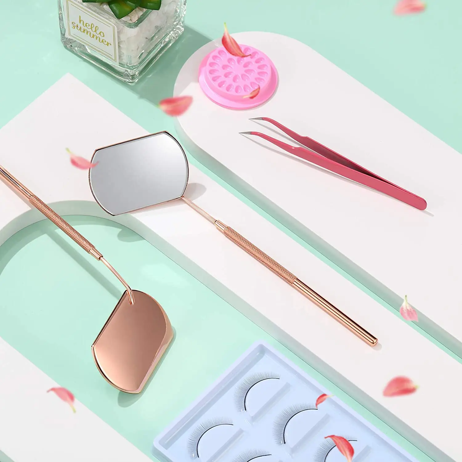 Зеркало для проверки наращивания ресниц с золотым покрытием и новой красивой ручкой