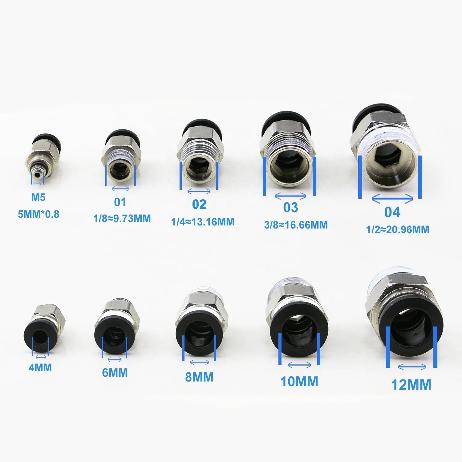 PC 6-01 6-02  8-01 8-02 Brass Nickel Male Pneumatic One Touch Fitting Pneumatic Pipe Air Hose 6mm 8mm Tube Push Straight Fitting