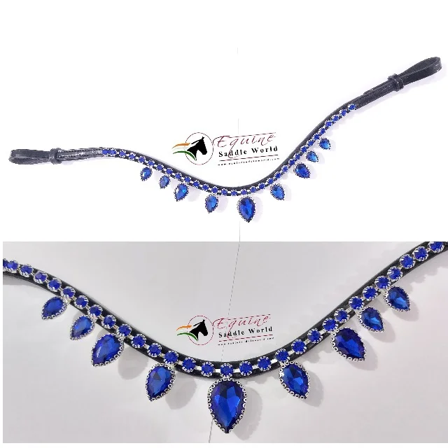 Роскошная лента для конного лошади с синими подвесными кристаллами трендовая открытой задней липкой лентой на петле.
