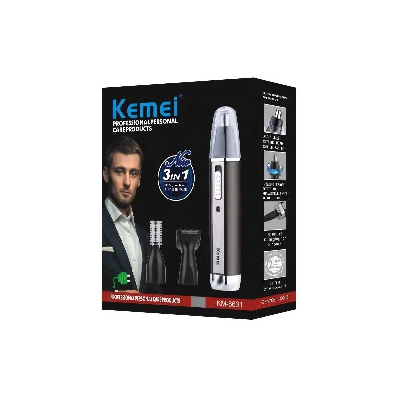  Kemei перезаряжаемые электрический триммер для носа KM-6631 машинка стрижки волос и бритвы 3 в 1 уход за