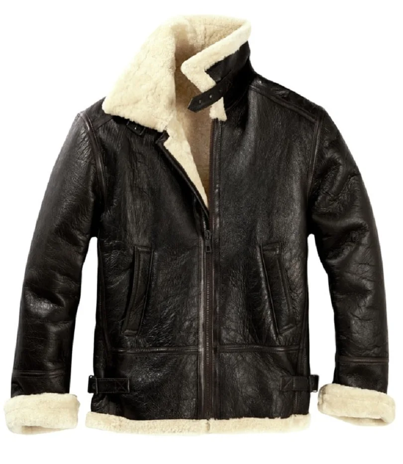 Men Shearling Vintage Bomber Flight Jacket Aviator B3 Flying Military WW2 Retro Parka Fashion Fur Coat Jacket OEM Wholesale