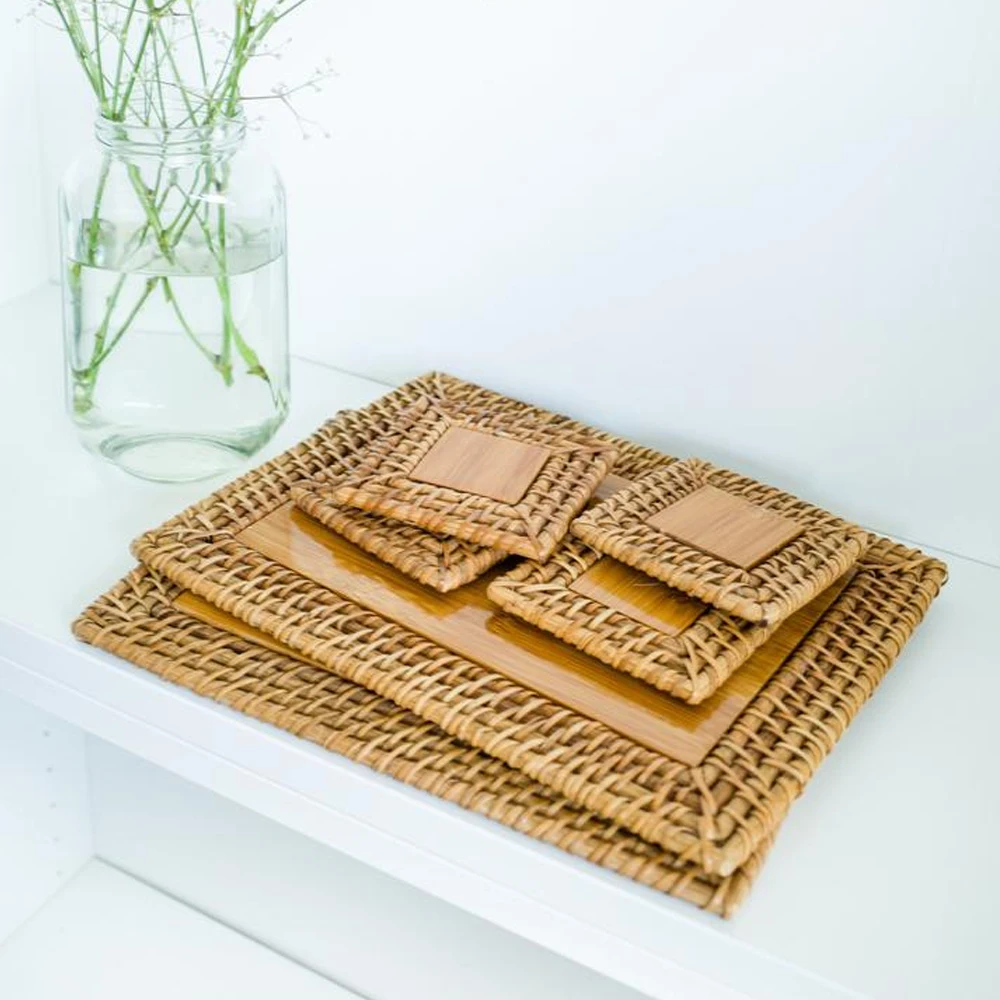 Набор из 6 натуральных деревянных прямоугольных подставок ротанга подставки для кофе/чая в мебели/для улицы оптовая продажа