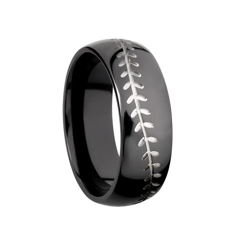 wholesale 8mm high polished domed black titanium stainless steel ring baseball wedding band sports ring for men comfort fit