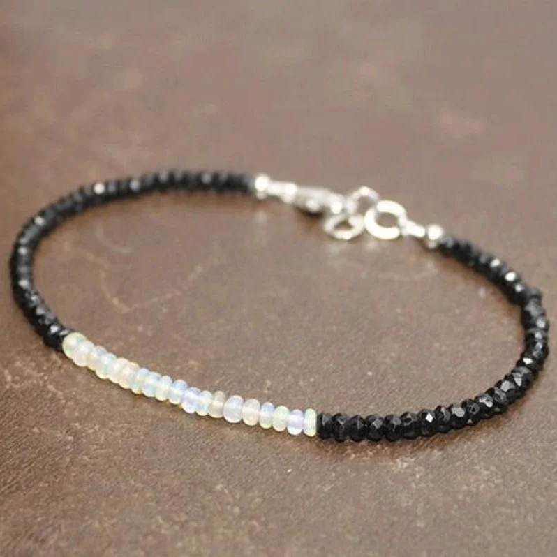 
Натуральный камень, оптовая продажа, браслет из бусин, 7 дюймов, опал и черный Шпинель, драгоценный камень 