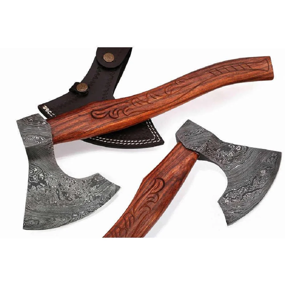 
Custom Handmade Damascus Steel Viking Style Axe Camping Axe High Quality Tactical Axe Hatches With leather sheath AX-14 