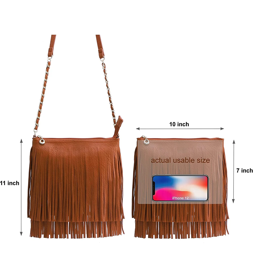Wholesale High Quality Fashion Women Tassels Saddle Bag Genuine Leather Cross Body Bag with OEM Services