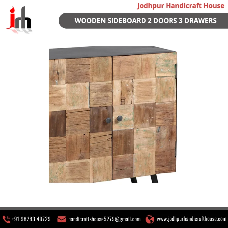 Bulk Selling Industrial & Vintage Furniture Wood Residential Storage Cabinet Wooden Sideboard 2 Doors 3 Drawers