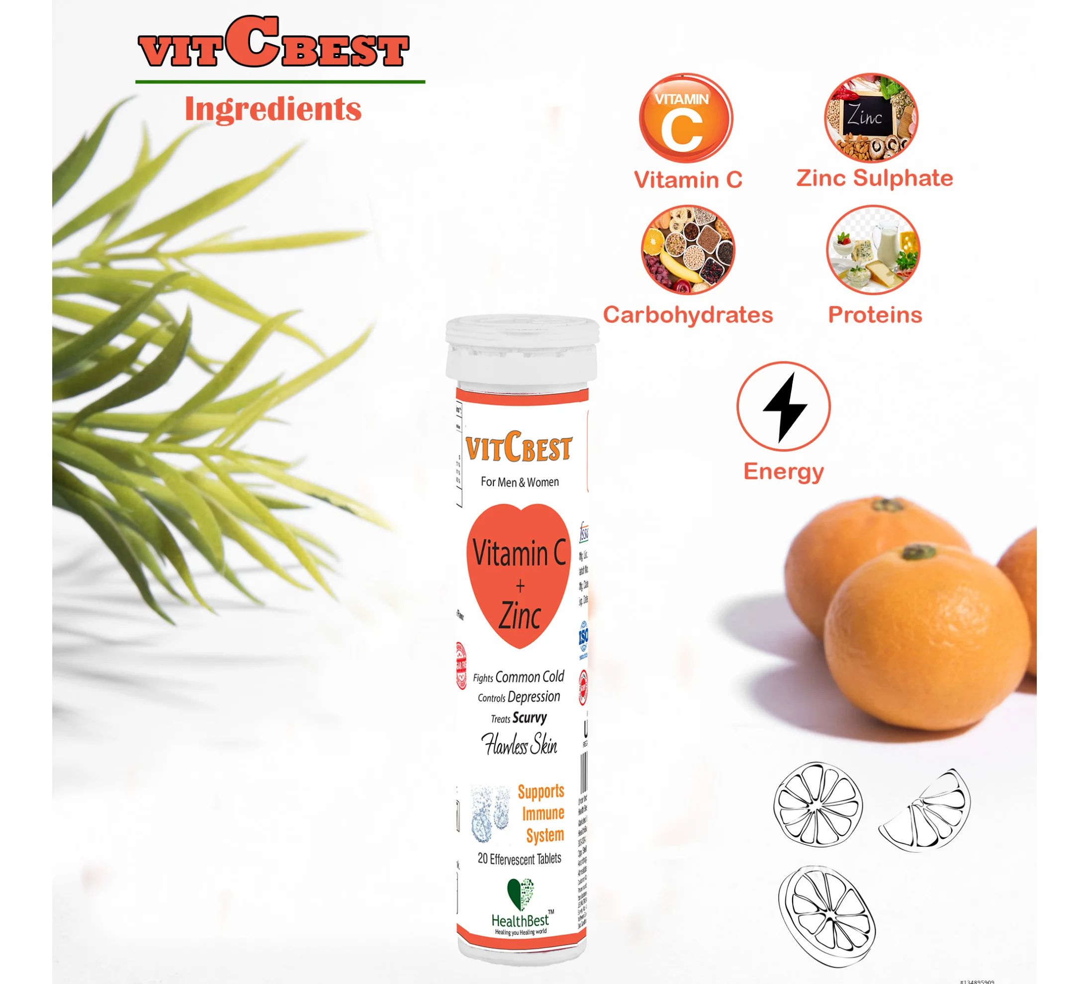 Top selling High Energy VITAMIN C and ZINC Effervescent Tablets powerful antioxidant immunity booster