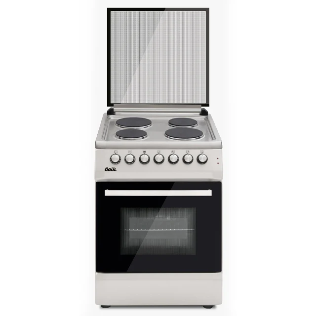 Ecoline 60 x 60 Inox Top Table With 4 Electrical Hotplates Gray Body Glass Cover Free Standing Oven