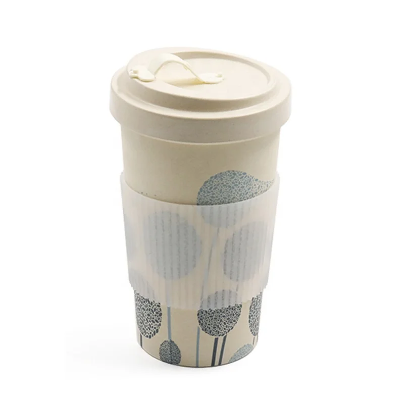Promotional custom reusable eco friendly bamboo fiber plastic travel coffee cup with cover