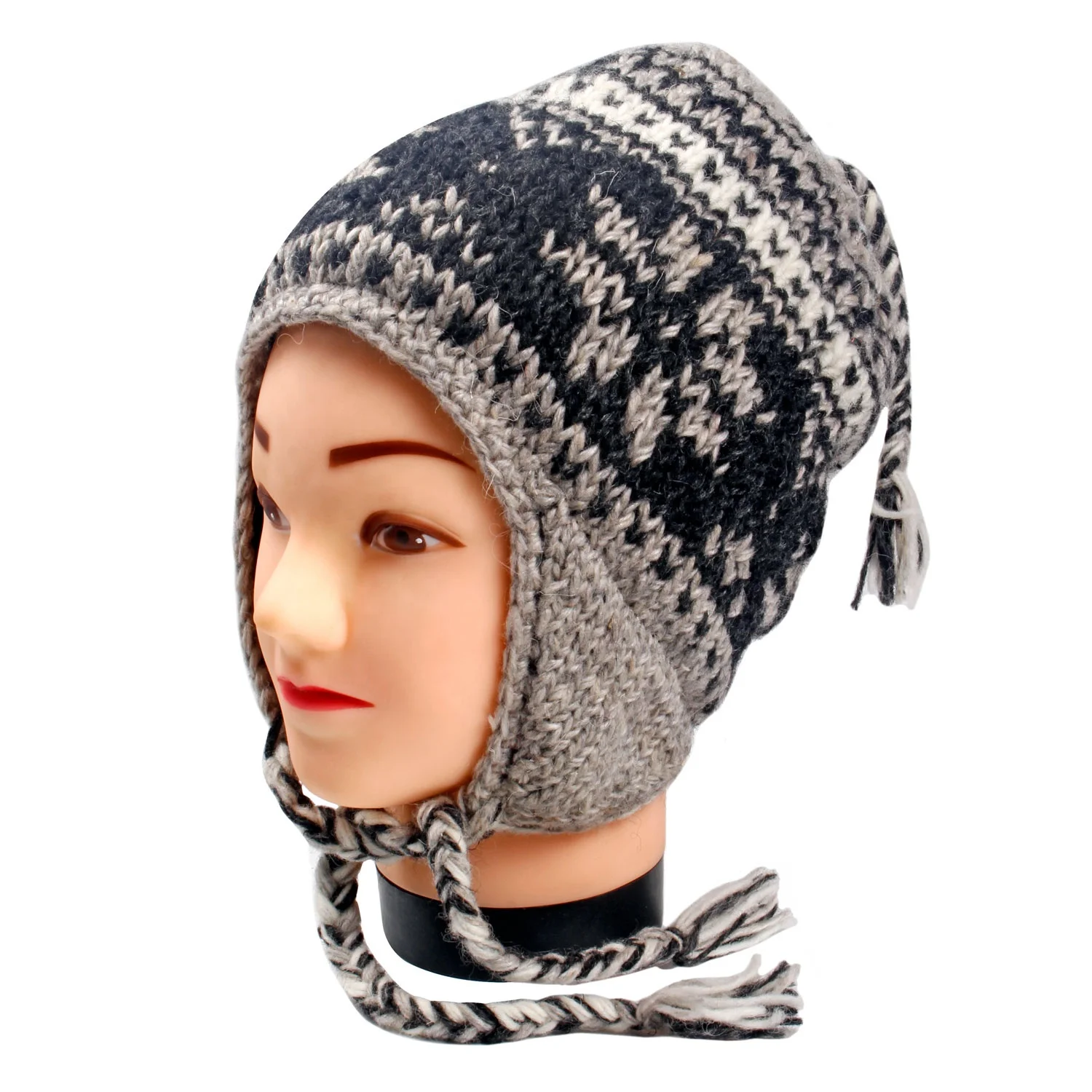 Himalaya Winter Beanie with Long Ear Flaps - Cold Weather Woolen Hat - Sherpa Beanie Soft Fleece Lining - Knitted Woolen  Hat
