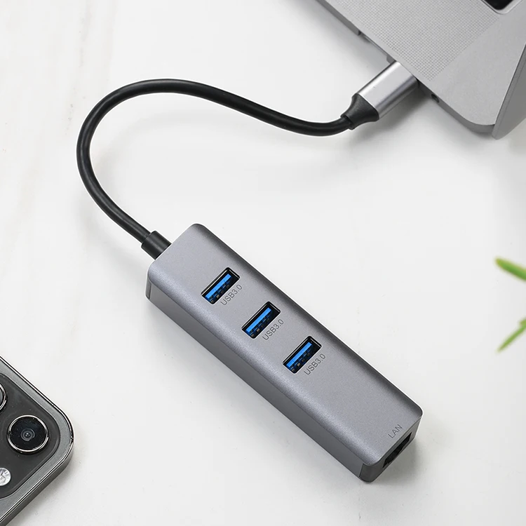 4 in 1 Multi Purpose USB Type-C to 4 Ports Hub 3 USB-A Ports 1 Gigabyte Ethernet Port Adapter for Chromebook/Matebook