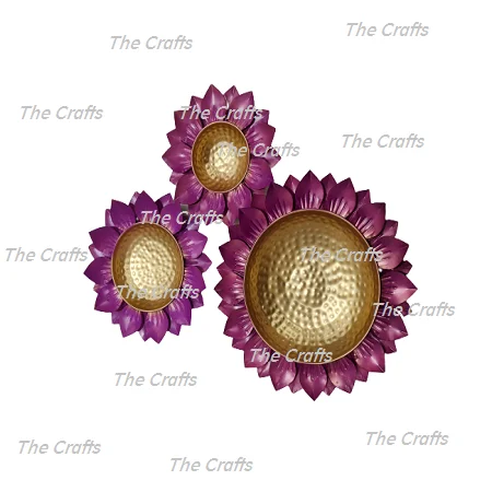 3 Different Size Brass Hammered Urli Bowls With Leaf Design Gold And Pink Color Round Shape Urli For Home Decor