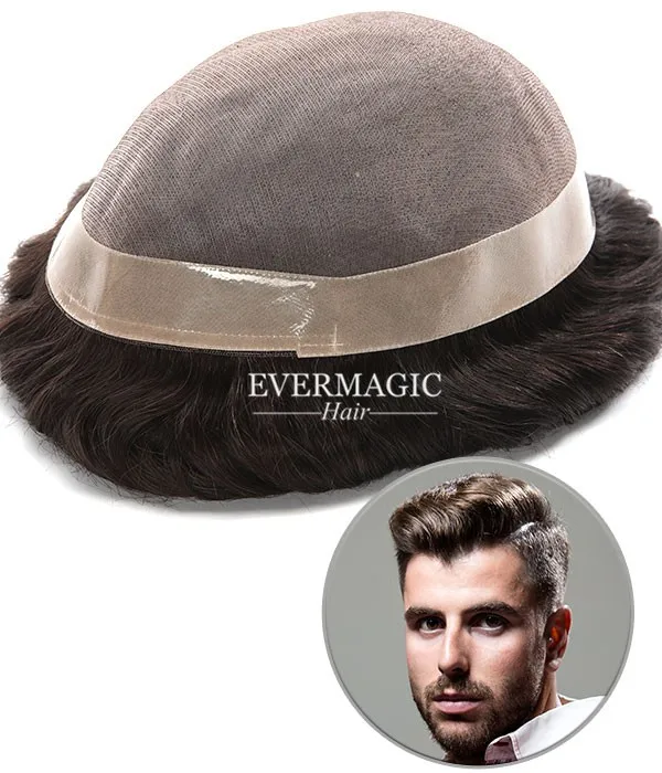 
10x8 Men Hair Toupee Fine Mono with Wide Poly Perimeter Hair Replacement System Mono & PU Toupee Men Remy Human Hair 