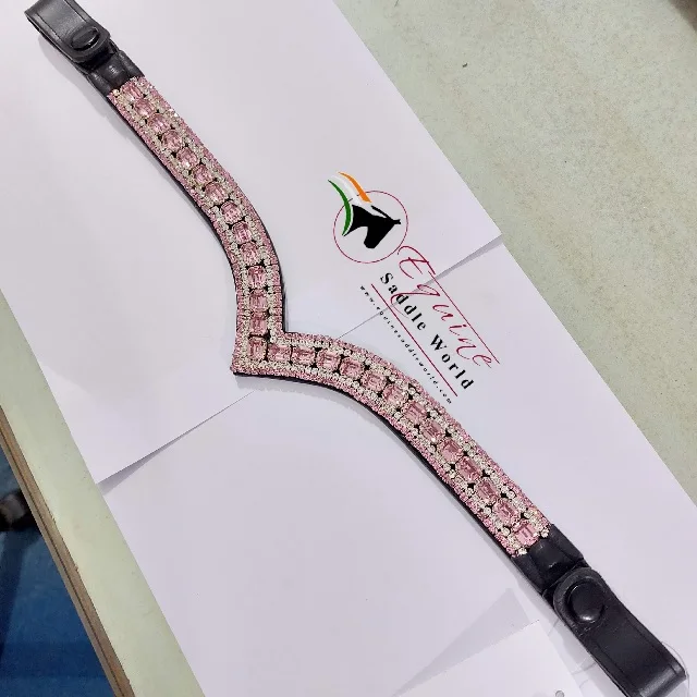 TRENDY HORSE V SHAPE BROW BAND PINK CRYSTALS AFFORDABLE LUXURY EQUESTRIAN PRODUCT WITH SNAP BUTTON LOOP.