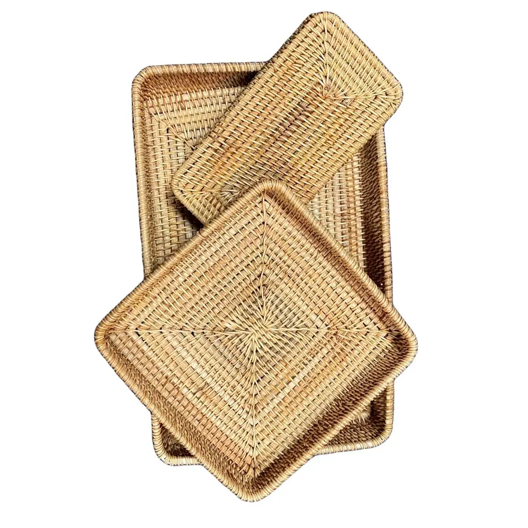 Wholesale Rattan Trays Set Eco-friendly Jewellery Tray Sustainable Rattan Storage Tray Wicker Home Organizer Made in Vietnam