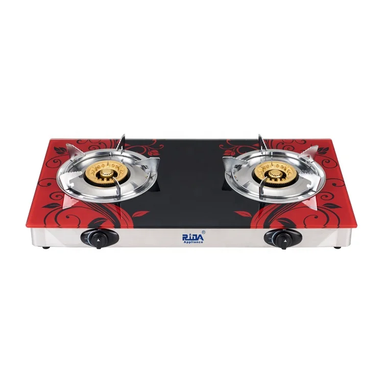 
Restaurant household tempered glass cast iron two burner hob gas cooker double 