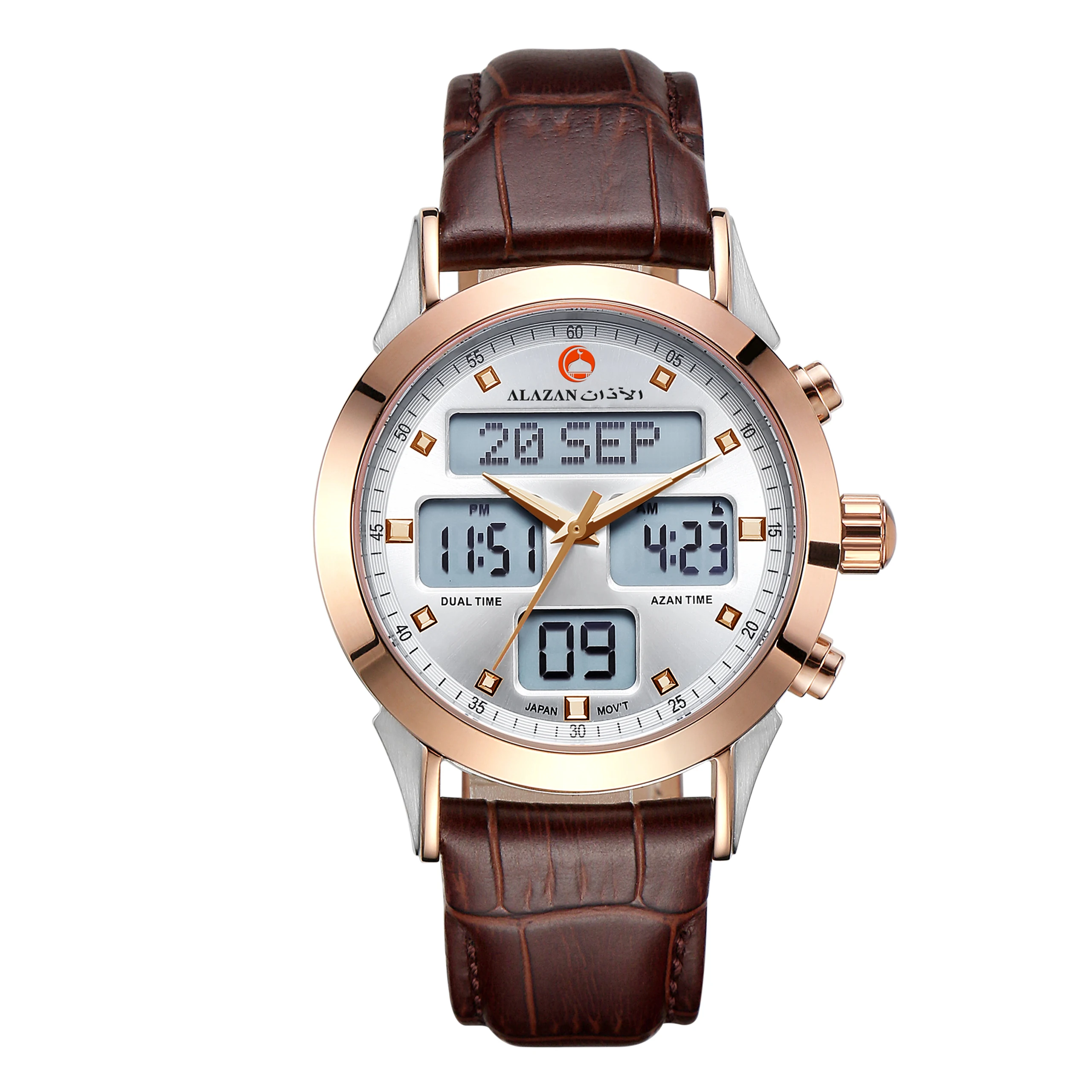 alazan Islamic muslim azan alfajr direction pilgrima wrist watch Stainless steel prayer qibla compass waterproof clock watches