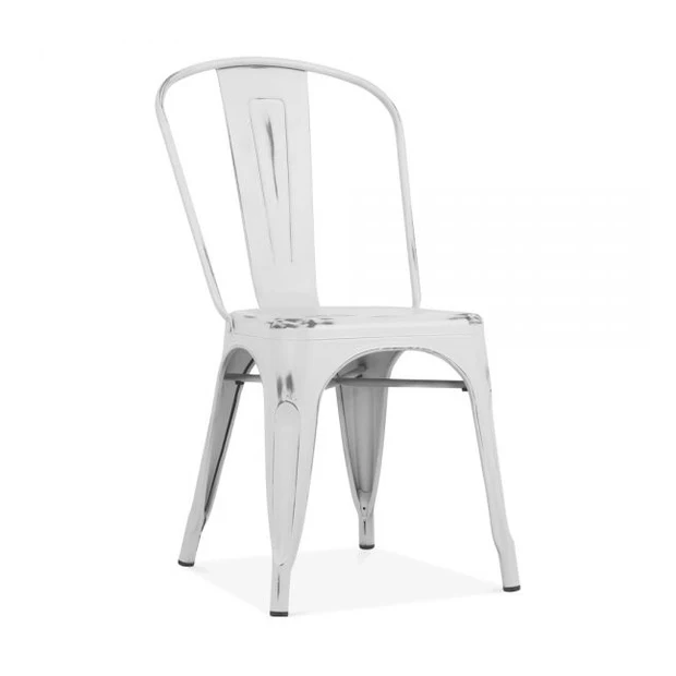 Vintage Industrial Bistro Cafe Metal Chair French Style Hotel Dining Chair Restaurant Metal Iron Chair in White Distress Finish