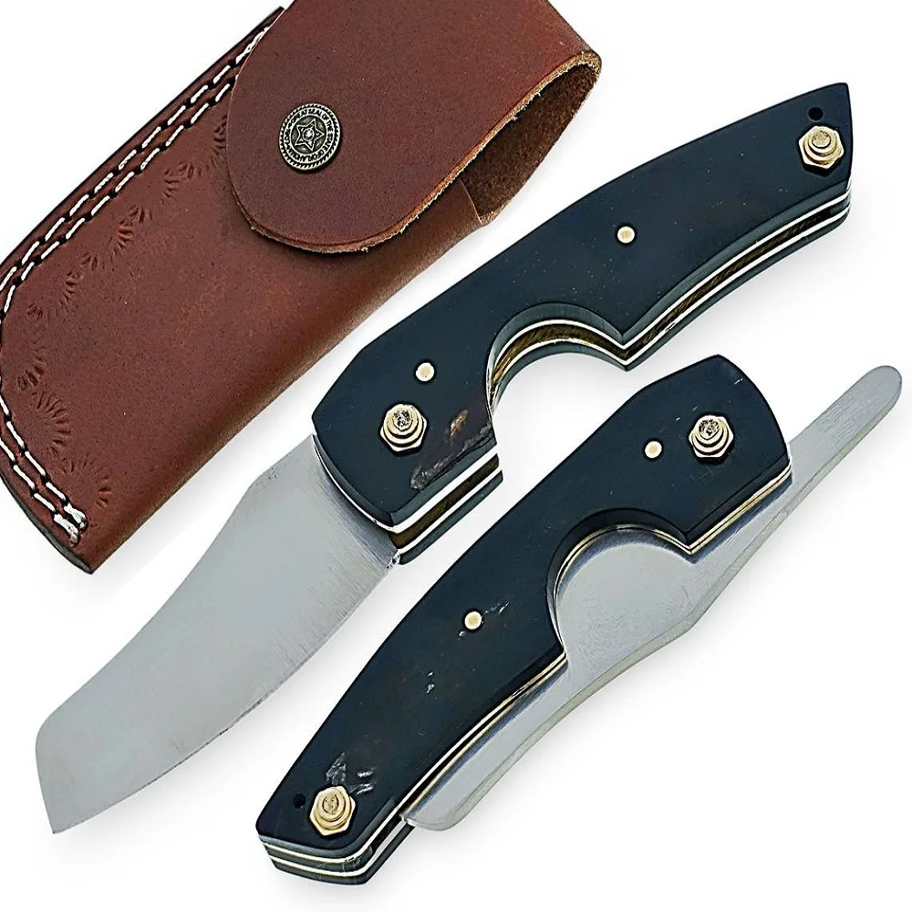 Custom hand Made D2 Steel Folding cigar cutter 3 in 1 folding knife  cigar cutter shaving razor- Gifts for men camping