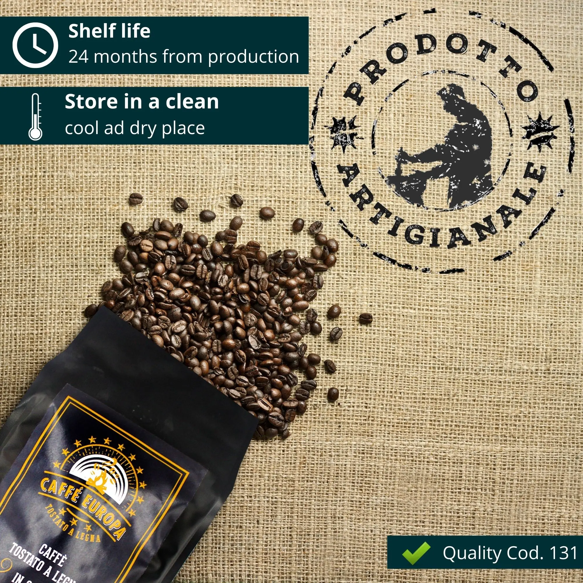 Wood Roasted High Quality Coffee Beans Caffe Europa in Aroma Saving Case 95% Arabica 5% Robusta Blend 1Kg