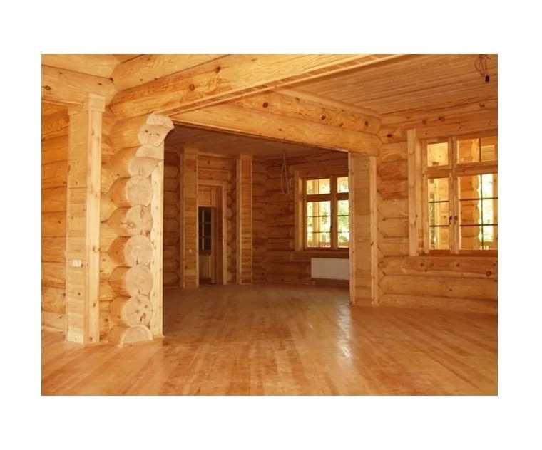 Outdoor construction for houses wood rounded logs