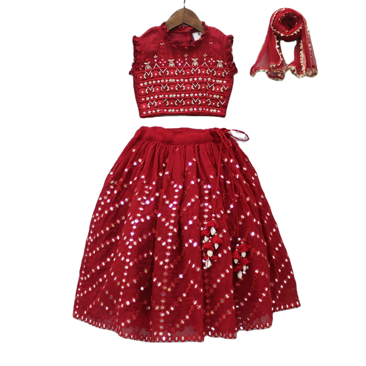 Gorgeous Indian Clothing Ethnic Wear Beaded Top Faux Mirror Work Organza Girls Kids Wear Lehenga Dupatta  Party Special Latest