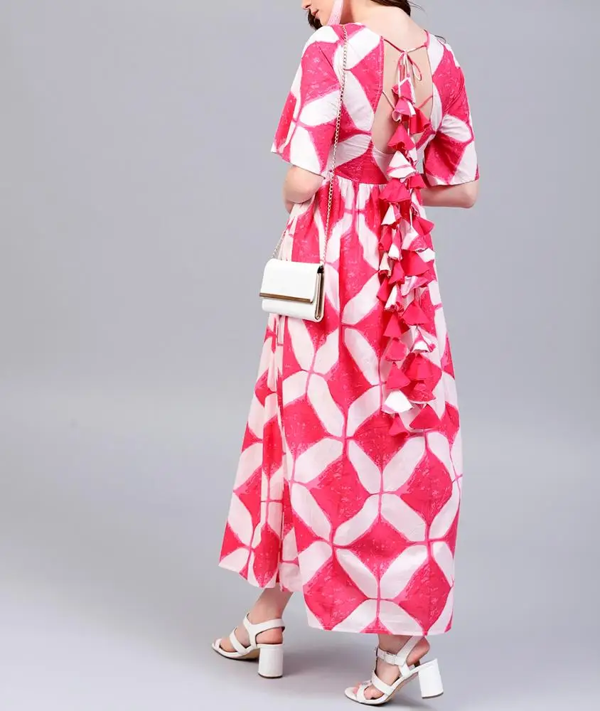 Wholesale New Arrival Lady Turn-down Collar Floral Printed Clothing Women Pleated Dresses