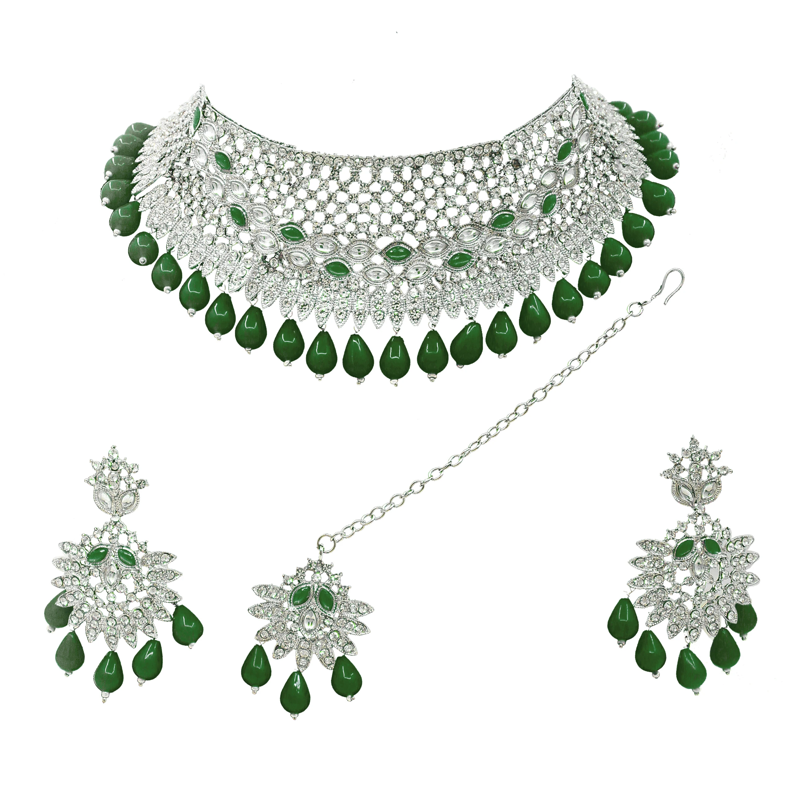 Alex Jewellery - Traditional Design Trendy Austrian Diamond With Kundan Stone work Choker Necklace Set