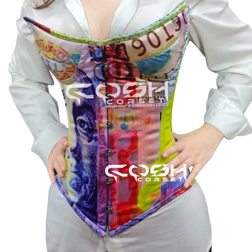 Full Bust Steel Boned Extreme Curvy Printed Corsets, Wholesale Low Price Custom Pattern Plus Size Bustier Corset Supplier