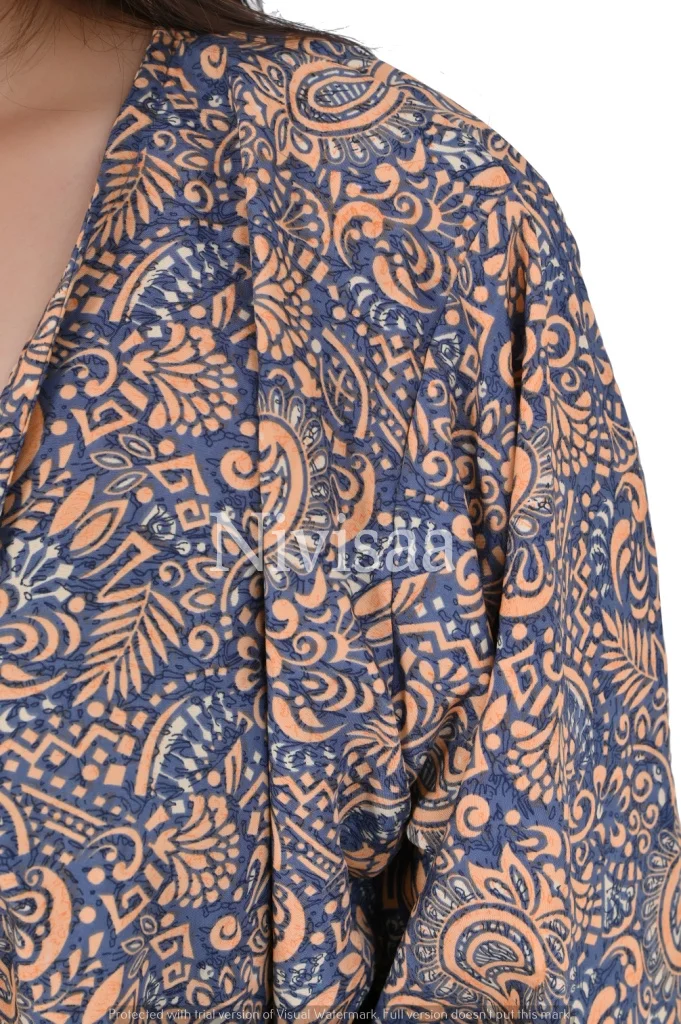 Hot Selling Beautiful Bohemian Printed Viscose Silk Top Robe Closure Custom Long Sleeves Top for Women and Girls