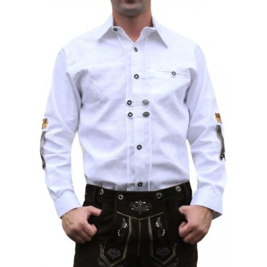 Men Shirt 2021 Oktoberfest Shirt Bavarian Style Traditional German Trachtenmode Embroidered White Shirt High Quality 100% Cotton