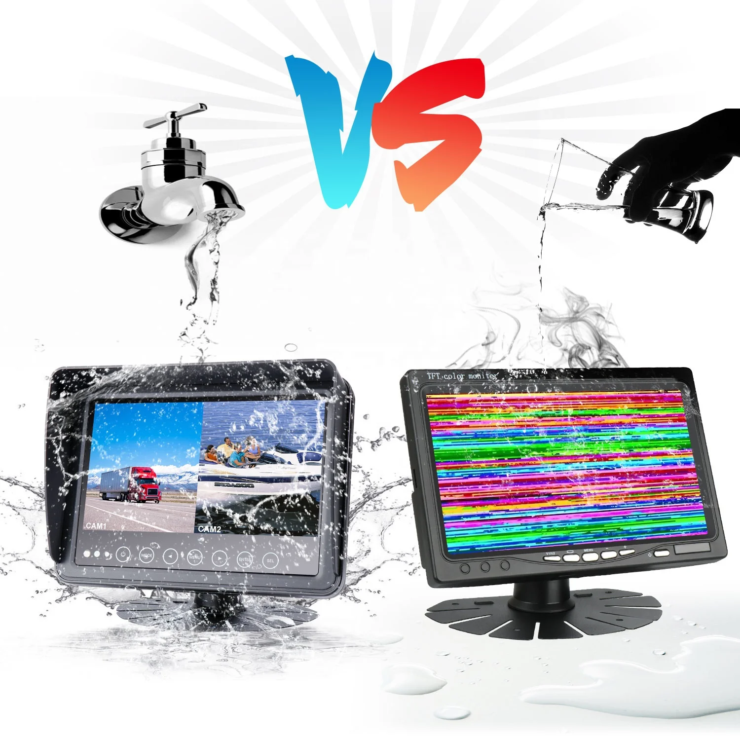 Водонепроницаемый 7 дюймовый монитор 1080P Автомобильный Обратный автобус камера заднего вида зеркала HD 1/3