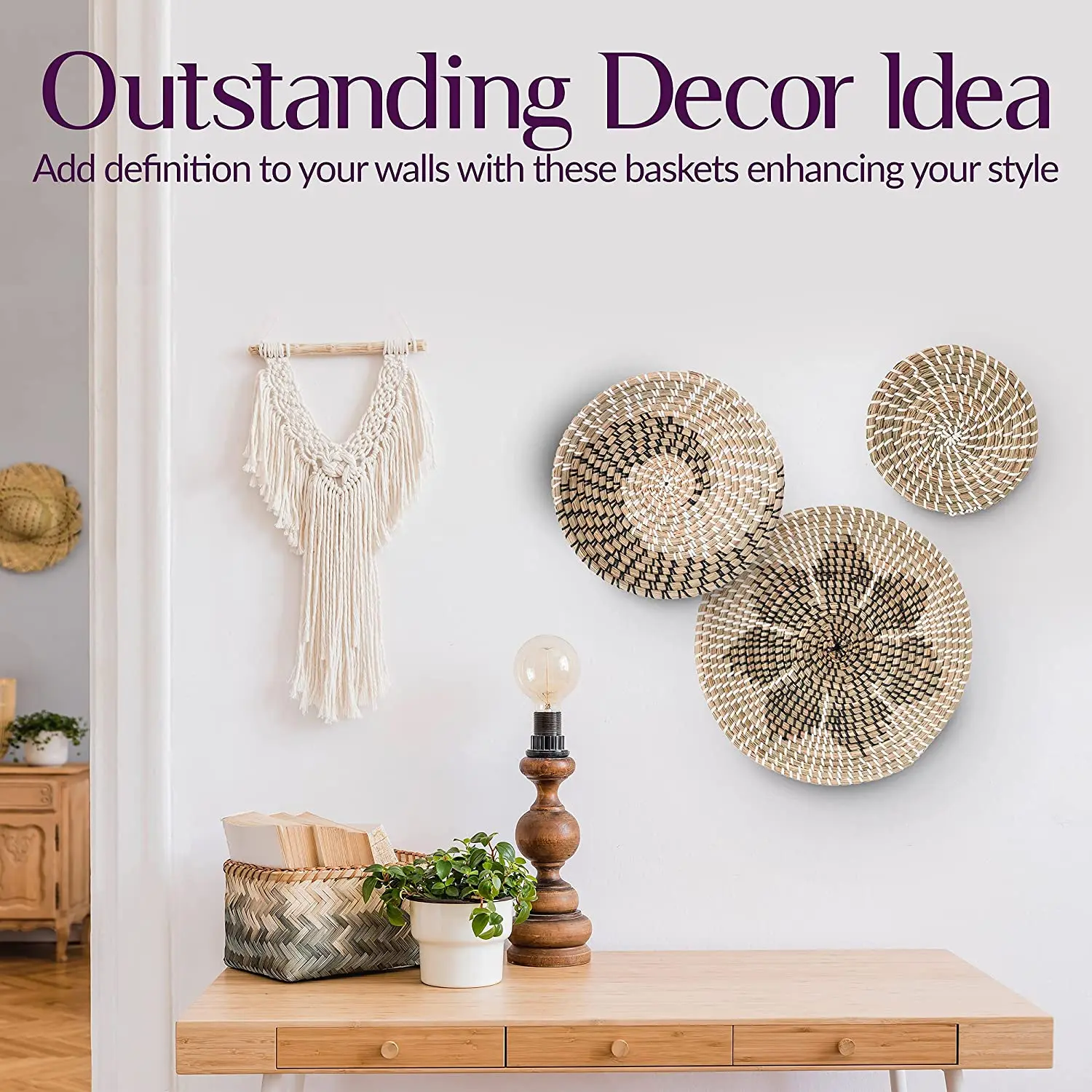 Wholesale Set of 3 Cheapest Price Seagrass Basket Wall Hanging Decor for Home Decorations Vietnam Supplier