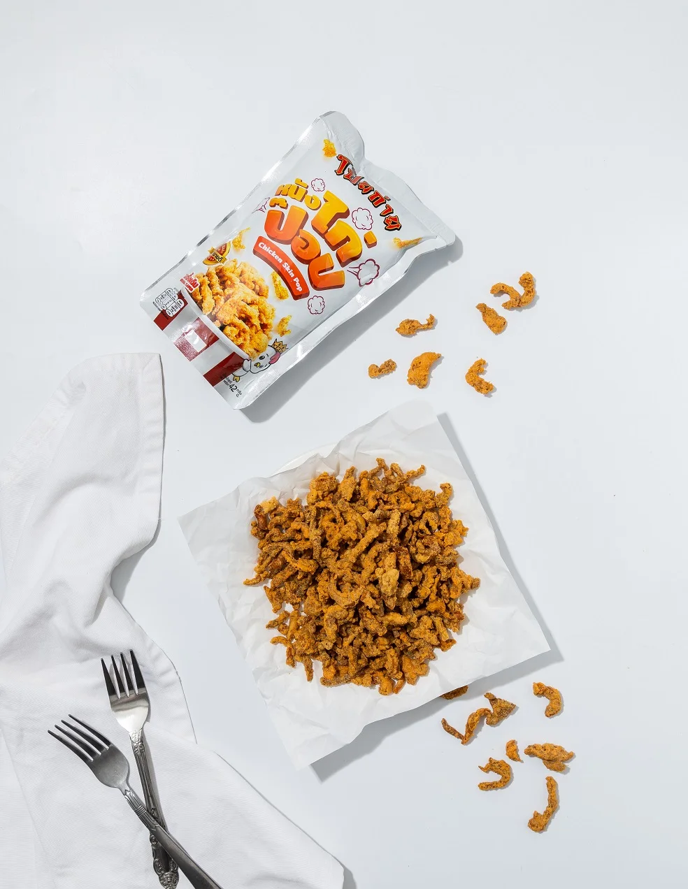 Poygai Crispy Fried Chicken Skin Pop Signature Flavor 42 g. Premium Quality Snacks from Thailand  2022 New Product 4 favors