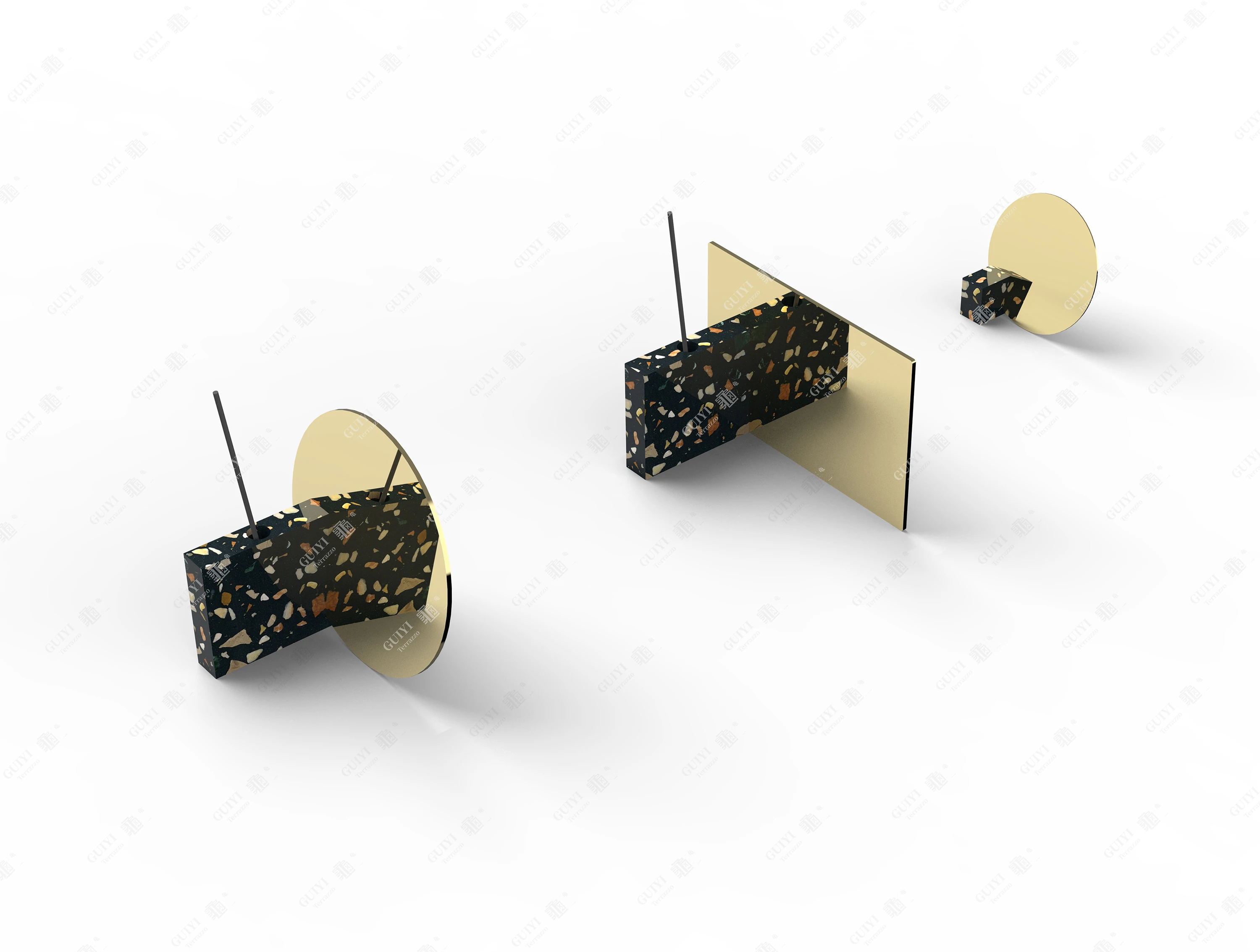 Fashionable design terrazzo furniture round snail decorative mirror and small black holder for home