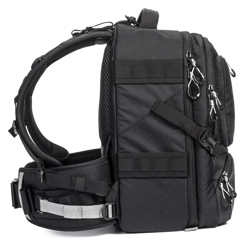 Lightweight Digital Gear Protection PU Coating Nylon Fabric Shockproof Black Camera Bags Backpacks with Large Main Opening