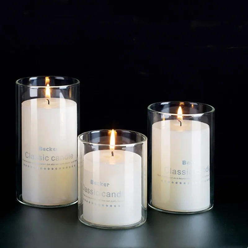 Decorative candle holder clear glass candle jars home decor pillar candles with glass