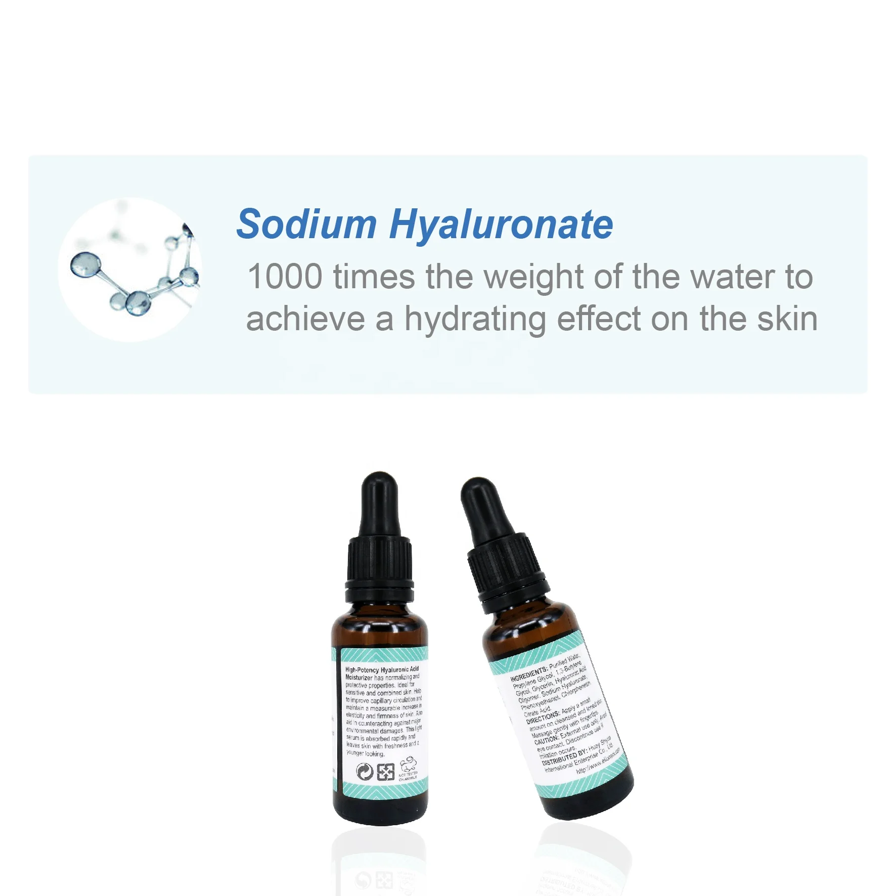 100% Hyaluronic Acid Face Serum Gel High Low Molecular Lightweight Herbal Whitening Moisturizer OEM Anti-Aging Anti-Wrinkle
