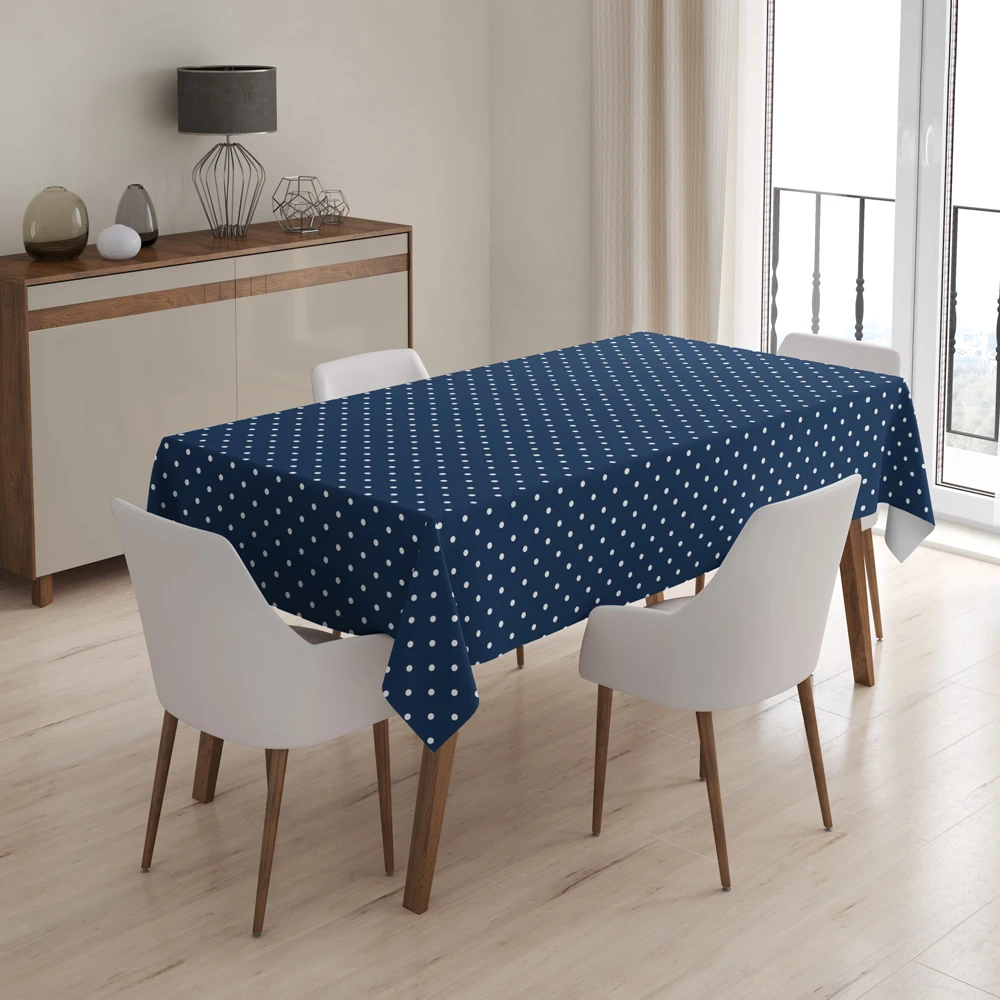 
High Quality PVC Table Cloth with Nonwoven Backing 122-24 Polka Dot Design Dark Blue 
